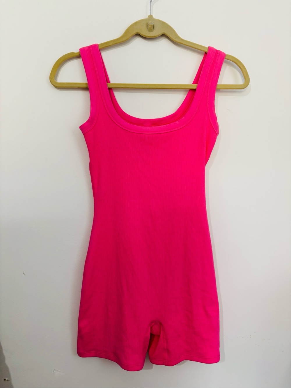 SKIMS Hot Pink Ribbed Lined Bodysuit (shorts style)